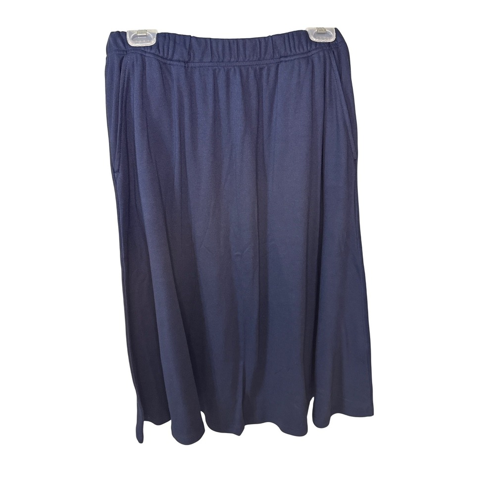 Woman Within Navy Blue Midi Skirt Elastic Waist Pockets Petite Medium 14/16 M